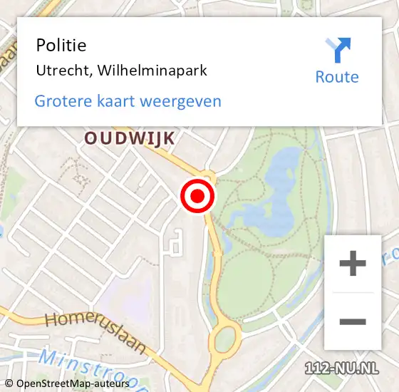 Locatie op kaart van de 112 melding: Politie Utrecht, Wilhelminapark op 16 augustus 2022 10:37