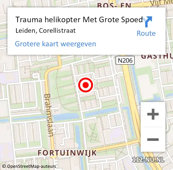 Locatie op kaart van de 112 melding: Trauma helikopter Met Grote Spoed Naar Leiden, Corellistraat op 16 augustus 2022 10:39