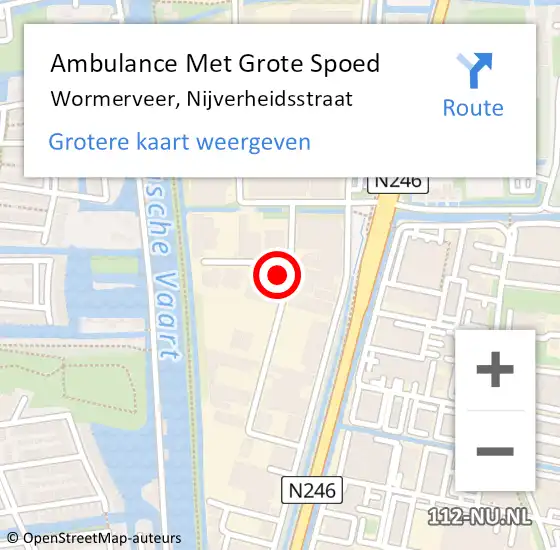 Locatie op kaart van de 112 melding: Ambulance Met Grote Spoed Naar Wormerveer, Nijverheidsstraat op 16 augustus 2022 10:56