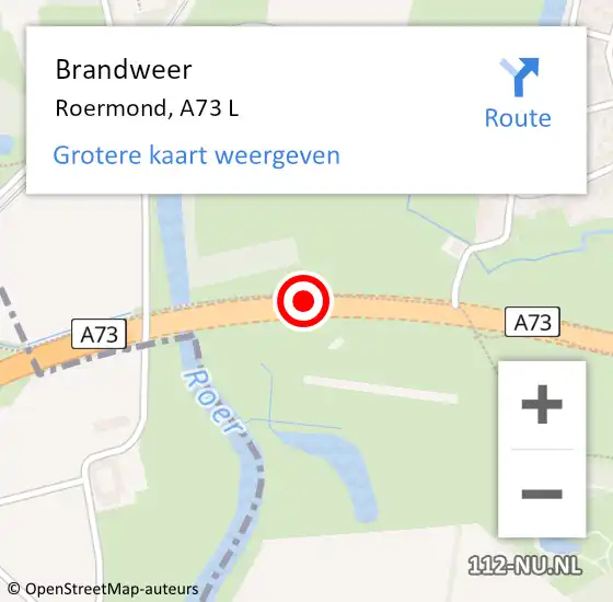 Locatie op kaart van de 112 melding: Brandweer Roermond, A73 L hectometerpaal: 15,0 op 26 juli 2014 15:03