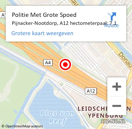Locatie op kaart van de 112 melding: Politie Met Grote Spoed Naar Pijnacker-Nootdorp, A12 hectometerpaal: 7,1 op 16 augustus 2022 11:05