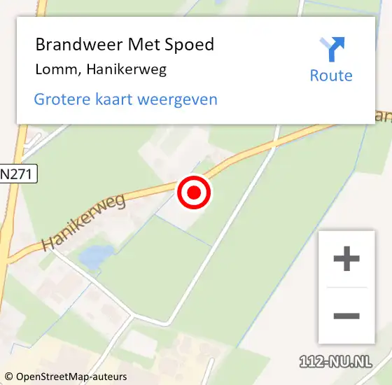 Locatie op kaart van de 112 melding: Brandweer Met Spoed Naar Lomm, Hanikerweg op 16 augustus 2022 11:18