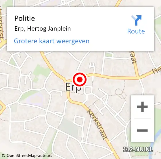 Locatie op kaart van de 112 melding: Politie Erp, Hertog Janplein op 16 augustus 2022 11:23