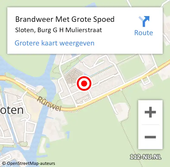 Locatie op kaart van de 112 melding: Brandweer Met Grote Spoed Naar Sloten, Burg G H Mulierstraat op 16 augustus 2022 11:30