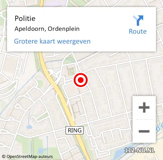 Locatie op kaart van de 112 melding: Politie Apeldoorn, Ordenplein op 16 augustus 2022 11:52