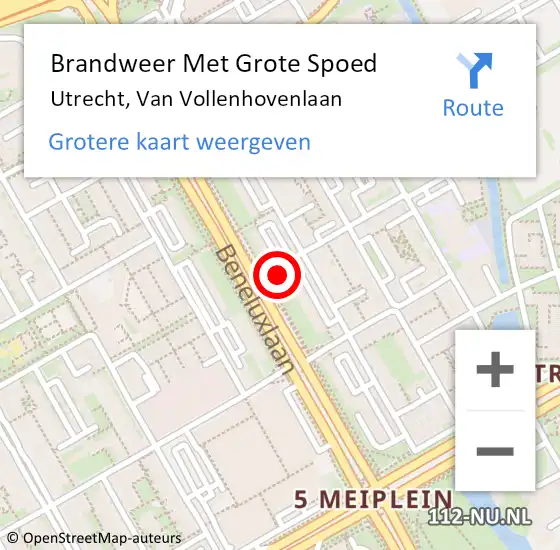 Locatie op kaart van de 112 melding: Brandweer Met Grote Spoed Naar Utrecht, Van Vollenhovenlaan op 16 augustus 2022 12:02