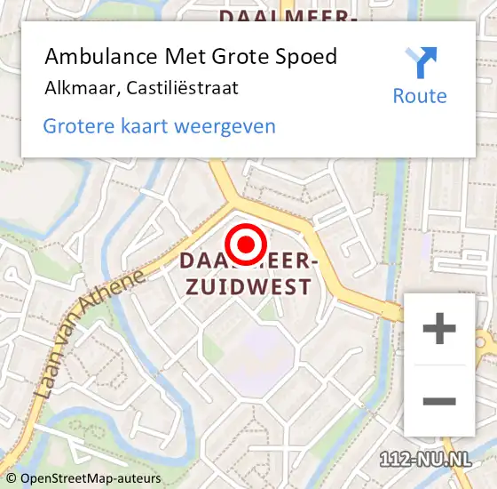 Locatie op kaart van de 112 melding: Ambulance Met Grote Spoed Naar Alkmaar, Castiliëstraat op 16 augustus 2022 12:42