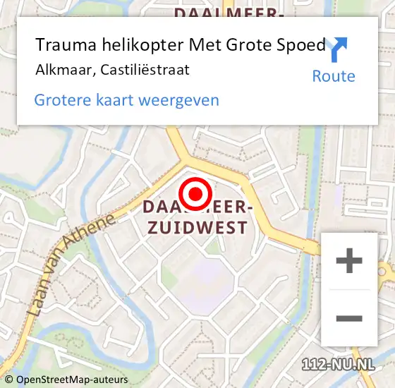 Locatie op kaart van de 112 melding: Trauma helikopter Met Grote Spoed Naar Alkmaar, Castiliëstraat op 16 augustus 2022 12:43