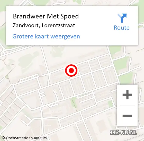 Locatie op kaart van de 112 melding: Brandweer Met Spoed Naar Zandvoort, Lorentzstraat op 16 augustus 2022 12:59