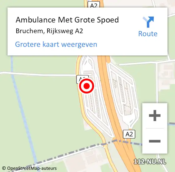 Locatie op kaart van de 112 melding: Ambulance Met Grote Spoed Naar Bruchem, Rijksweg A2 op 16 augustus 2022 13:09