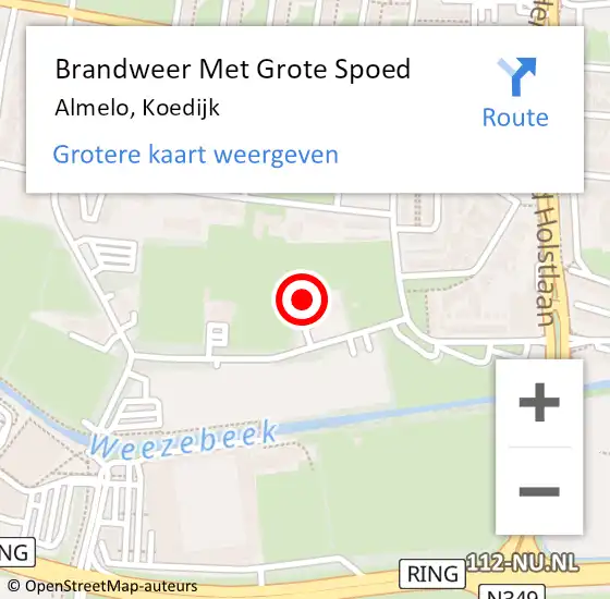 Locatie op kaart van de 112 melding: Brandweer Met Grote Spoed Naar Almelo, Koedijk op 16 augustus 2022 13:10