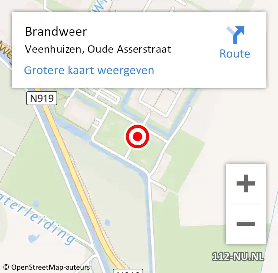 Locatie op kaart van de 112 melding: Brandweer Veenhuizen, Oude Asserstraat op 16 augustus 2022 13:41