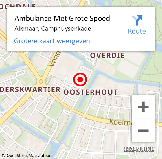 Locatie op kaart van de 112 melding: Ambulance Met Grote Spoed Naar Alkmaar, Camphuysenkade op 16 augustus 2022 13:53