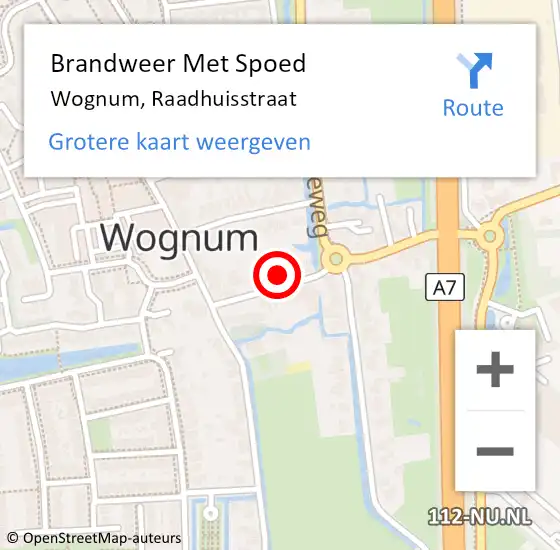 Locatie op kaart van de 112 melding: Brandweer Met Spoed Naar Wognum, Raadhuisstraat op 16 augustus 2022 14:00