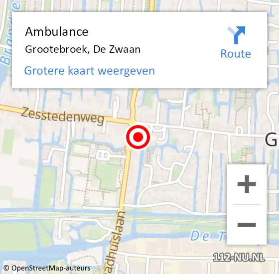 Locatie op kaart van de 112 melding: Ambulance Grootebroek, De Zwaan op 16 augustus 2022 14:08