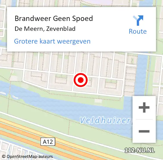 Locatie op kaart van de 112 melding: Brandweer Geen Spoed Naar De Meern, Zevenblad op 16 augustus 2022 14:14