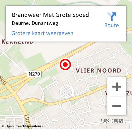 Locatie op kaart van de 112 melding: Brandweer Met Grote Spoed Naar Deurne, Dunantweg op 16 augustus 2022 14:18