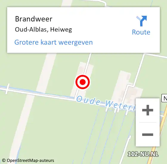 Locatie op kaart van de 112 melding: Brandweer Oud-Alblas, Heiweg op 16 augustus 2022 14:30