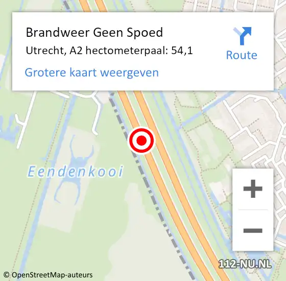 Locatie op kaart van de 112 melding: Brandweer Geen Spoed Naar Utrecht, A2 hectometerpaal: 54,1 op 16 augustus 2022 15:00