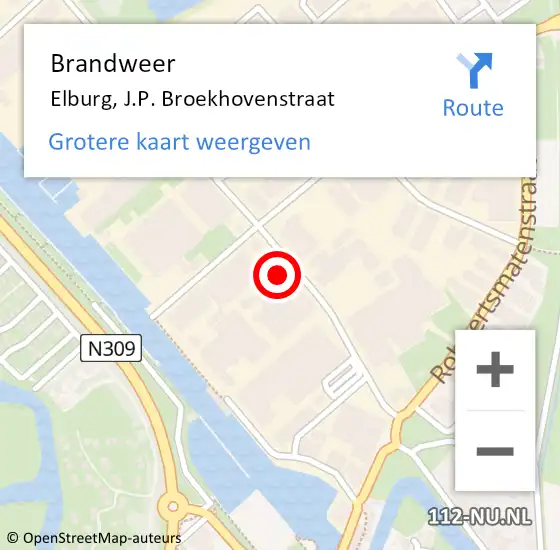 Locatie op kaart van de 112 melding: Brandweer Elburg, J.P. Broekhovenstraat op 16 augustus 2022 15:10