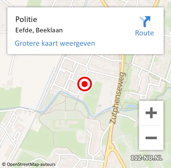 Locatie op kaart van de 112 melding: Politie Eefde, Beeklaan op 16 augustus 2022 15:14