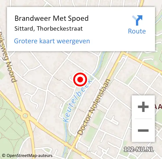 Locatie op kaart van de 112 melding: Brandweer Met Spoed Naar Sittard, Thorbeckestraat op 16 augustus 2022 15:38