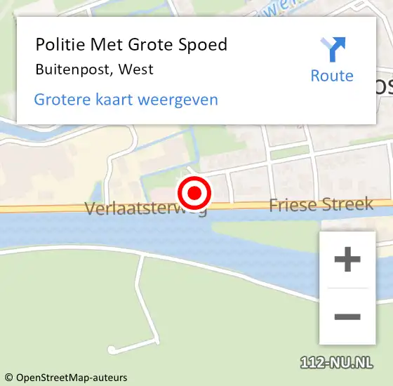 Locatie op kaart van de 112 melding: Politie Met Grote Spoed Naar Buitenpost, West op 16 augustus 2022 15:41