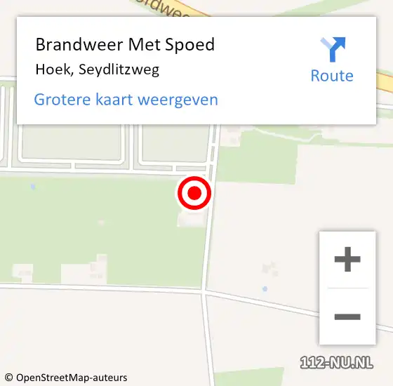 Locatie op kaart van de 112 melding: Brandweer Met Spoed Naar Hoek, Seydlitzweg op 16 augustus 2022 15:48