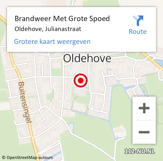 Locatie op kaart van de 112 melding: Brandweer Met Grote Spoed Naar Oldehove, Julianastraat op 16 augustus 2022 16:21