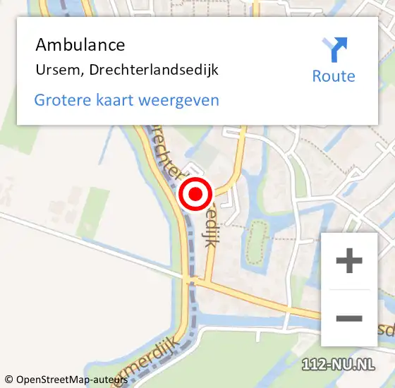 Locatie op kaart van de 112 melding: Ambulance Ursem, Drechterlandsedijk op 16 augustus 2022 16:22