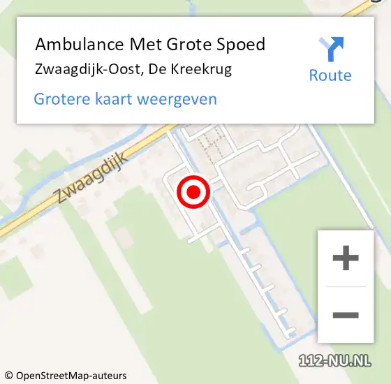 Locatie op kaart van de 112 melding: Ambulance Met Grote Spoed Naar Zwaagdijk-Oost, De Kreekrug op 16 augustus 2022 16:30