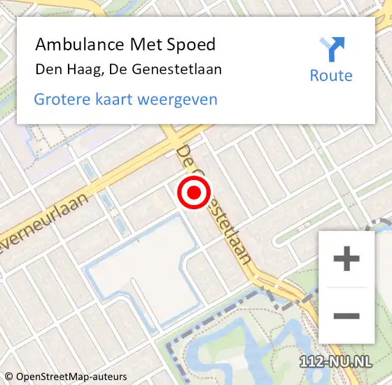 Locatie op kaart van de 112 melding: Ambulance Met Spoed Naar Den Haag, De Genestetlaan op 16 augustus 2022 16:35