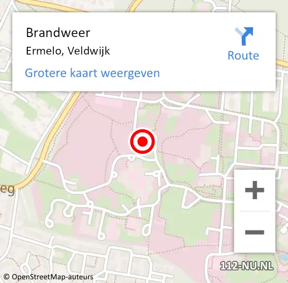 Locatie op kaart van de 112 melding: Brandweer Ermelo, Veldwijk op 16 augustus 2022 16:41
