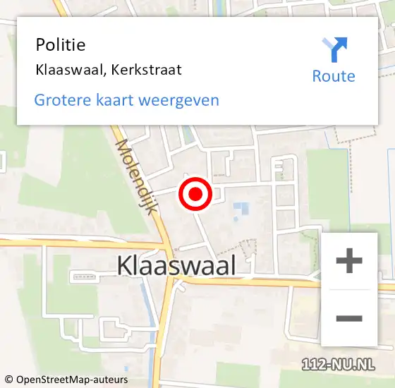 Locatie op kaart van de 112 melding: Politie Klaaswaal, Kerkstraat op 16 augustus 2022 16:44