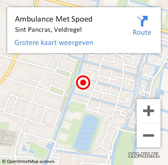 Locatie op kaart van de 112 melding: Ambulance Met Spoed Naar Sint Pancras, Veldregel op 16 augustus 2022 16:53