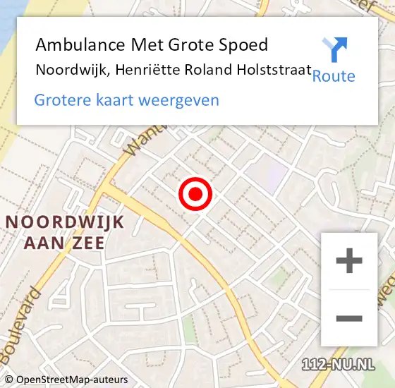 Locatie op kaart van de 112 melding: Ambulance Met Grote Spoed Naar Noordwijk, Henriëtte Roland Holststraat op 16 augustus 2022 17:00