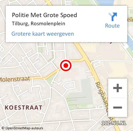 Locatie op kaart van de 112 melding: Politie Met Grote Spoed Naar Tilburg, Rosmolenplein op 16 augustus 2022 17:05