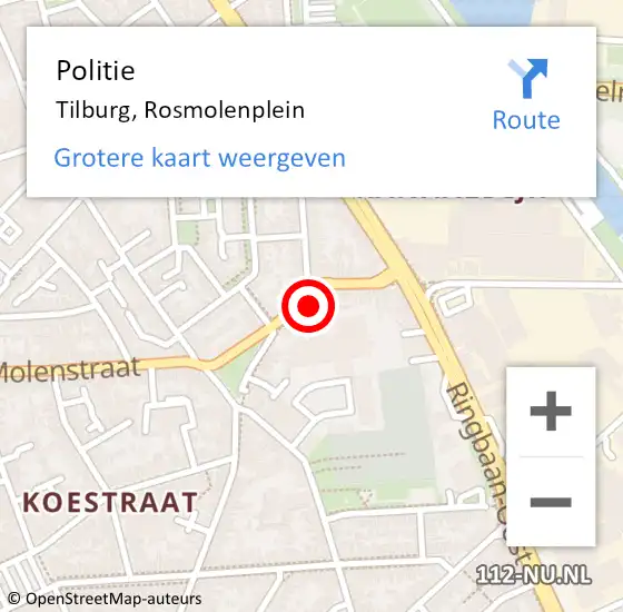Locatie op kaart van de 112 melding: Politie Tilburg, Rosmolenplein op 16 augustus 2022 17:05