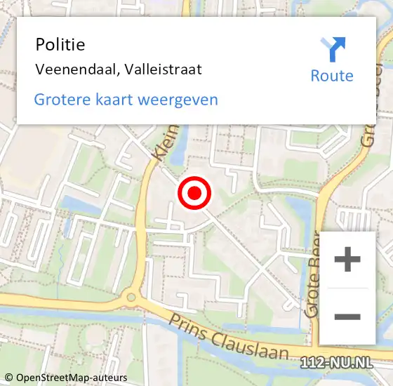 Locatie op kaart van de 112 melding: Politie Veenendaal, Valleistraat op 16 augustus 2022 17:17