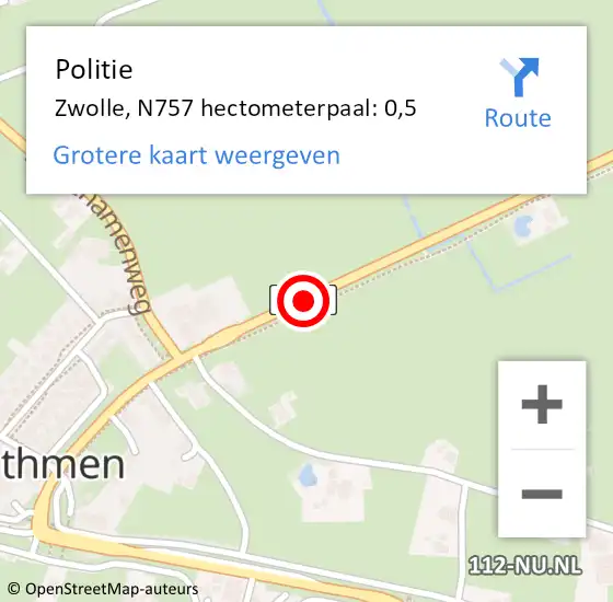 Locatie op kaart van de 112 melding: Politie Zwolle, N757 hectometerpaal: 0,5 op 16 augustus 2022 17:25