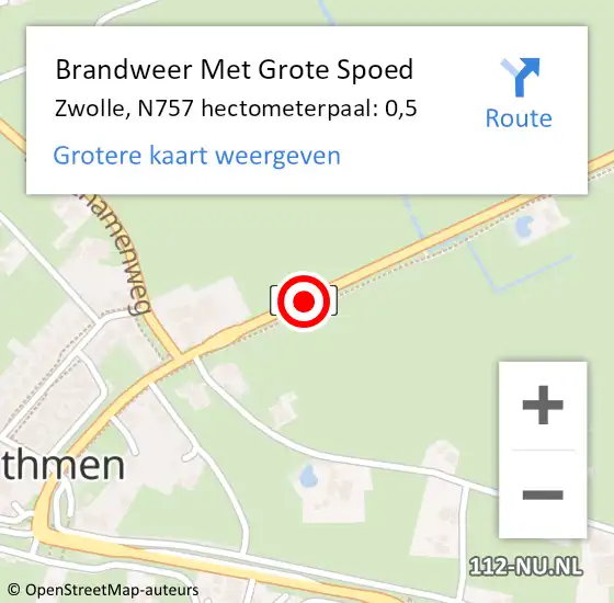 Locatie op kaart van de 112 melding: Brandweer Met Grote Spoed Naar Zwolle, N757 hectometerpaal: 0,5 op 16 augustus 2022 17:25