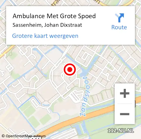 Locatie op kaart van de 112 melding: Ambulance Met Grote Spoed Naar Sassenheim, Johan Dixstraat op 16 augustus 2022 17:27