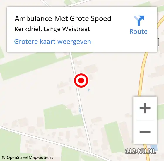 Locatie op kaart van de 112 melding: Ambulance Met Grote Spoed Naar Kerkdriel, Lange Weistraat op 16 augustus 2022 17:29