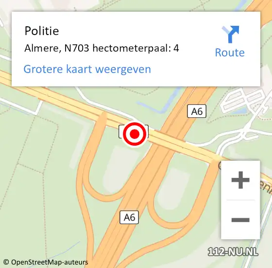 Locatie op kaart van de 112 melding: Politie Almere, N703 hectometerpaal: 4 op 16 augustus 2022 17:55