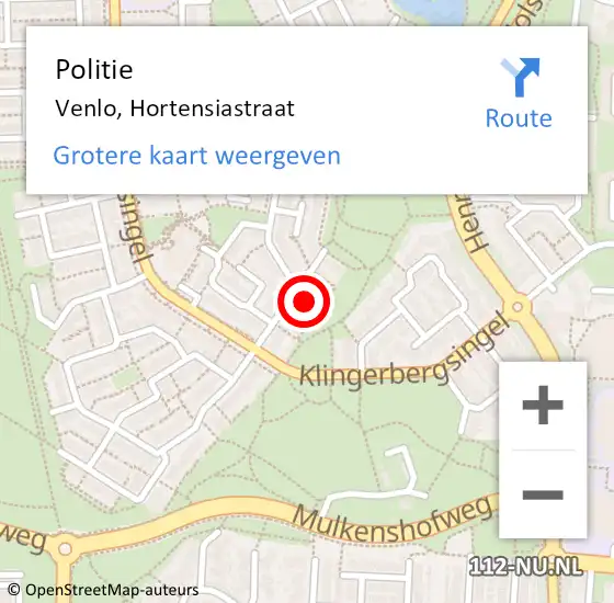 Locatie op kaart van de 112 melding: Politie Venlo, Hortensiastraat op 16 augustus 2022 18:43