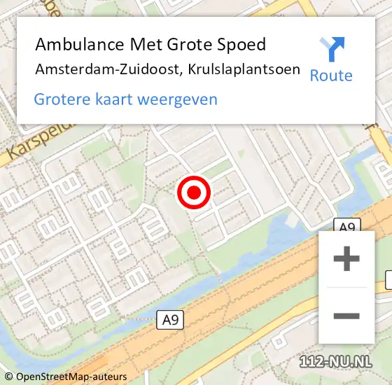 Locatie op kaart van de 112 melding: Ambulance Met Grote Spoed Naar Amsterdam-Zuidoost, Krulslaplantsoen op 16 augustus 2022 18:43