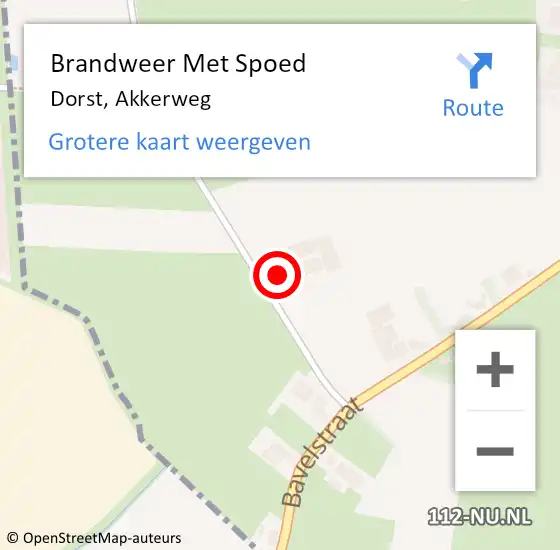 Locatie op kaart van de 112 melding: Brandweer Met Spoed Naar Dorst, Akkerweg op 16 augustus 2022 18:49