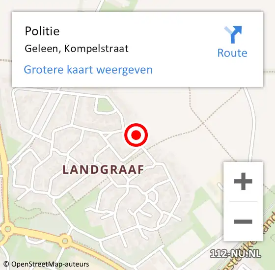 Locatie op kaart van de 112 melding: Politie Geleen, Kompelstraat op 16 augustus 2022 19:10