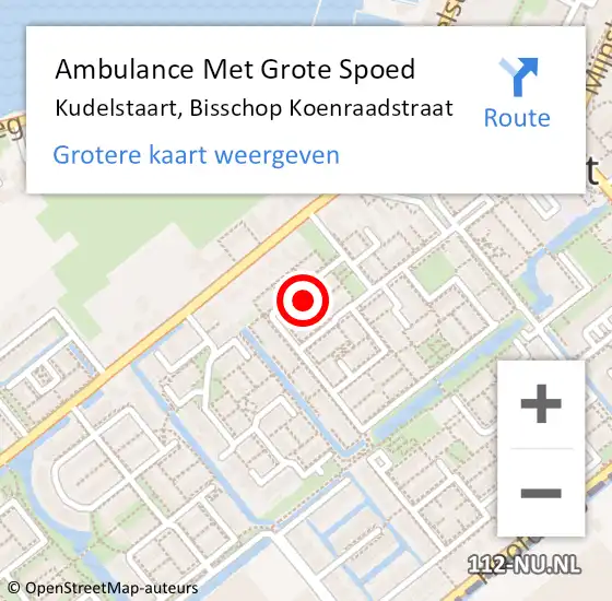 Locatie op kaart van de 112 melding: Ambulance Met Grote Spoed Naar Kudelstaart, Bisschop Koenraadstraat op 16 augustus 2022 19:12