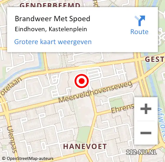 Locatie op kaart van de 112 melding: Brandweer Met Spoed Naar Eindhoven, Kastelenplein op 16 augustus 2022 19:18
